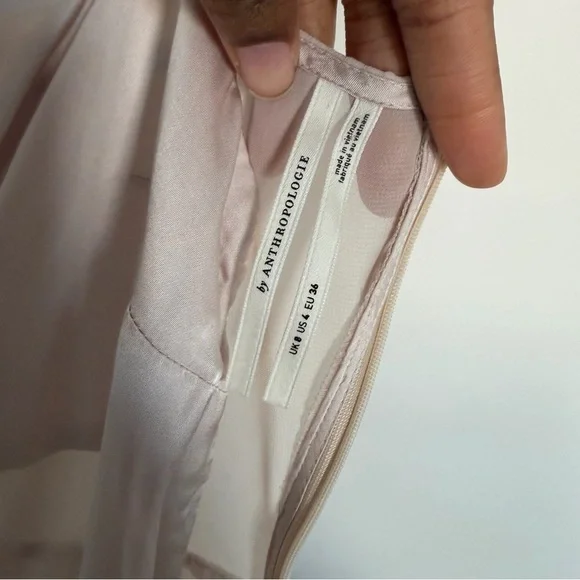 By Anthropologie Flutter-Sleeve Satin Sheath Dress in Light Sand - Picture 8 of 9